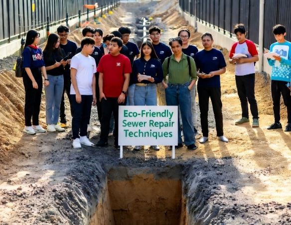 students visiting a sewer site